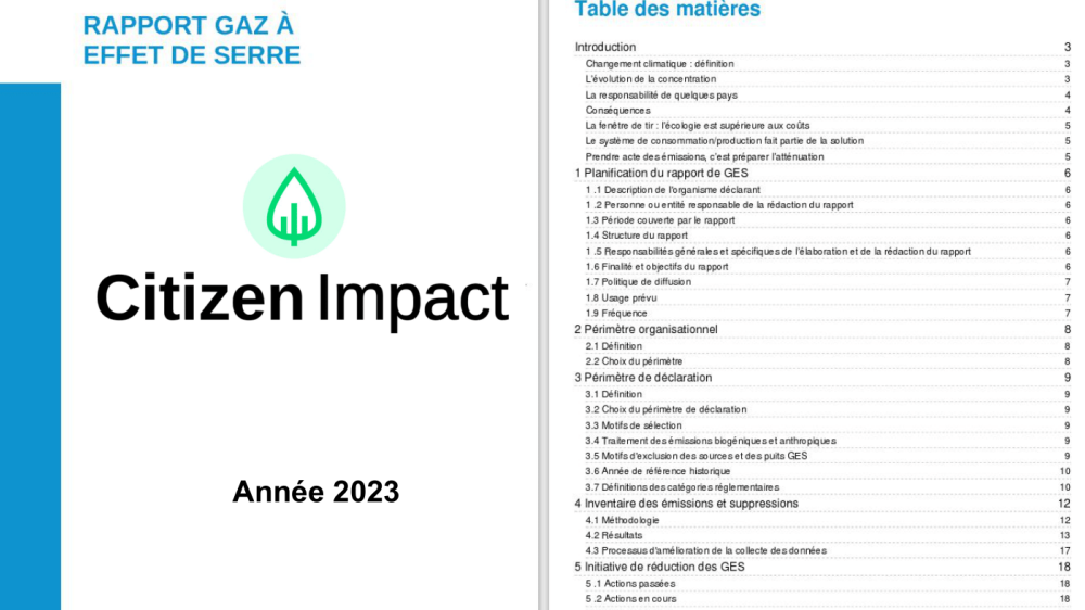 Rapport gaz à effet de serre, ADEME, Bilan GES, Citizen Impact, Bilan carbone 